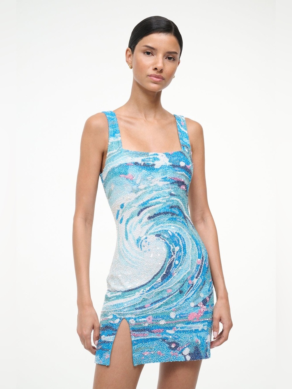 New Staud Le Sable Tidal Wave Beaded Dress - Picture 2 of 12